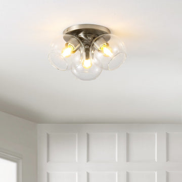 Iris 11.5" Farmhouse Rustic Iron/Glass LED Semi Flush Mount - JONATHAN Y